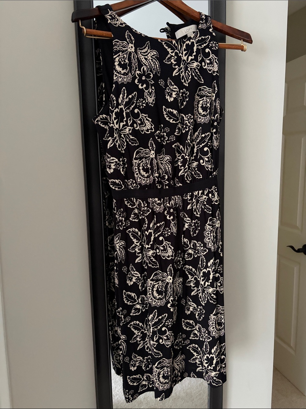 LOFT Black and Cream Floral Maxi Dress